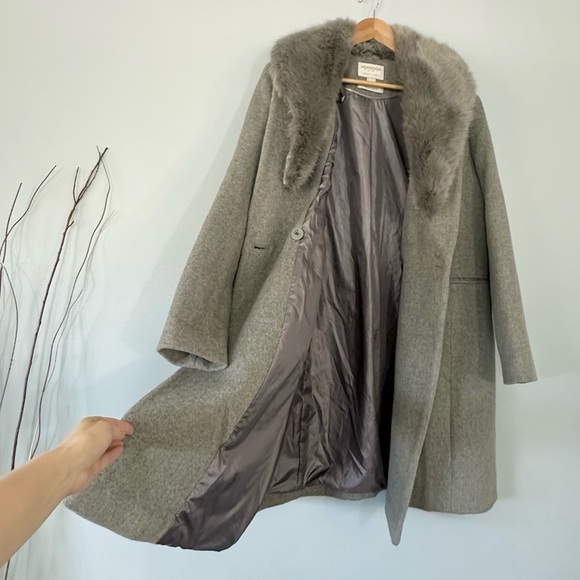 Monsoon Wool Rich removable faux fur trim collar wool blend coat in gray sz 14 - Picture 13 of 16